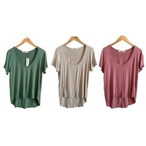 Three Bird Nest Scoop Neck Bralette Tee Lot of Three Tops Size Medium